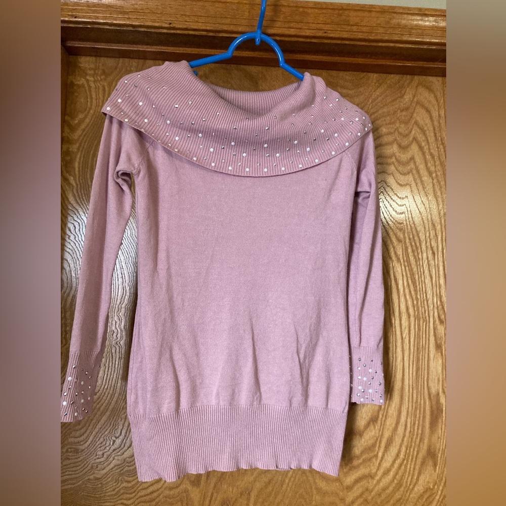 Questions, ladies, cow neck, sweater, size small